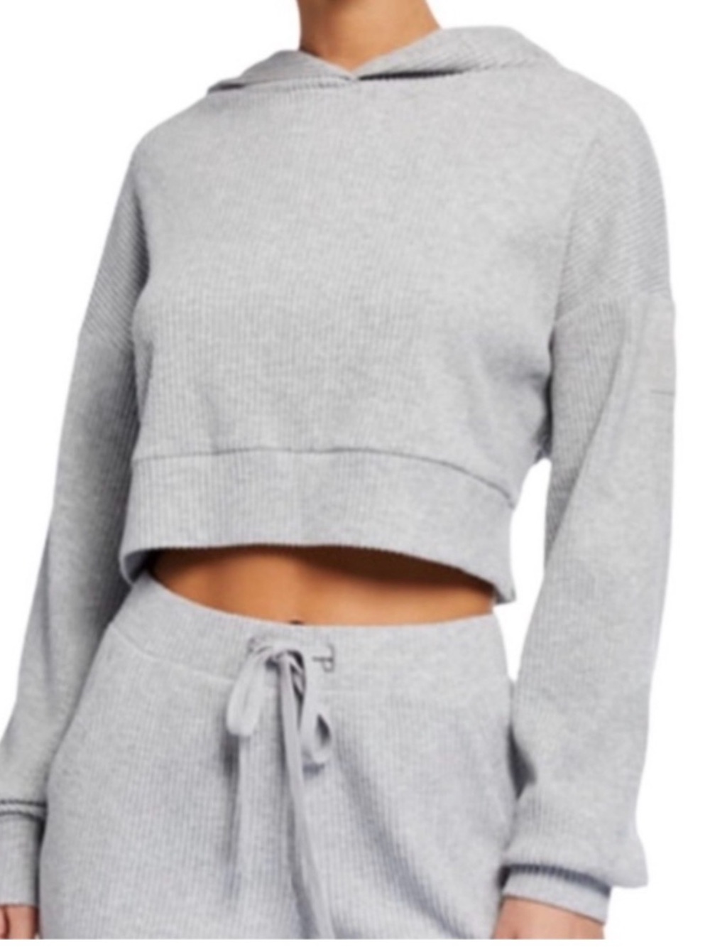 ALO- Cozy Ribbed Hooded Pullover - Light Heather Gray